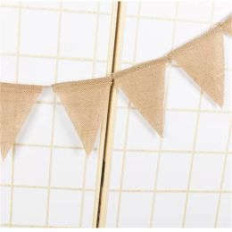 Jute Rope Flax Triangle Birthday Party Linen Pennant Flag Banner Wedding Home Decor Event Supplies Burlap