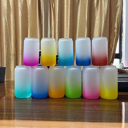 25oz Water Bottle Sublimation Glass Beer Mugs Gradient Can Shaped Glasses Cups Tumbler Drinking Glasses With Bamboo Lid And Straw