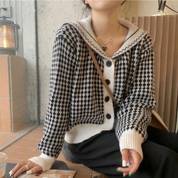 Women's Knits & Tees Casual Korean Knitted Sweater Cardigan Women Winter Elegant Kawaii Coat Female Plaid Patchwork Cute Knitwear