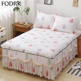 3pcs Bed Linen Skirt Cover Bedding Set Elastic Fitted Sheet King Bedspread Bedclothes Double Cotton Mattress Pad Boy Girl Flower 220514