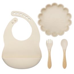 Baby Free Combination Kit Reusable Food Grade Cartoon lion style Silicone Child Feeding Meal Bowl Spoon LJ201221