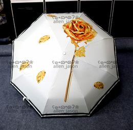 Gold Flowers Sun Umbrellas Hipster Automatic Designer Luxury Umbrellas High Quality Outdoor Travel Multifunction Windproof Rainy Umbrellas