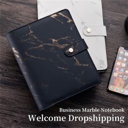 Hardcover A5 Black Ring Binder Stone Journals Planner Organiser Replaceble Marble Notebooks For Gifts 220401