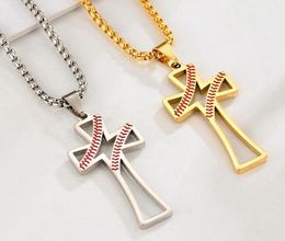 Titanium Sport Accessories 50pcs flat hollow-carved Jesus cross Stainless Steel Baseball Women and Men Bible Verse Necklace Christian Religion Jewellery