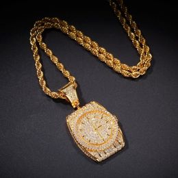 Pendant Necklaces Creative Design Shiny Zircon Dial Watch Chain Necklace Men Fashion Rock Party JewelryPendant