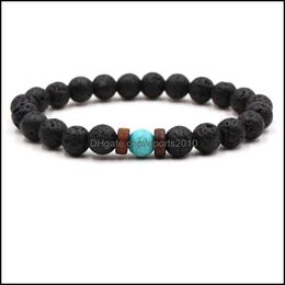 Arts And Crafts Natural Black Lava Stone Wooded Strand Tigers Eye Turquoise Beads Chakra Bracelets Essential Oil Diffuser Sports2010 D0A