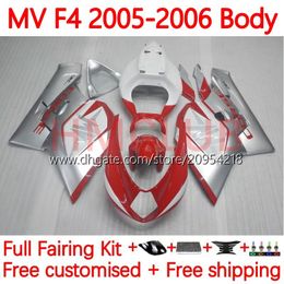 Bodys kit For MV Agusta F4 R312 750S 750 1000 R CC S 1000CC 05-06 Bodywork 154No.0 312 1078 S 1+1 312R 750R 1000R Cowling 2005 2006 MA MV F4 05 06 OEM Fairings Silvery Red