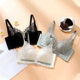 Lightweight Rabbit Ear Underwear Breathable Crystal Cup No Steel Ring Beautiful Back Lace Seamless Gather Anti-Sagging Bra L220726