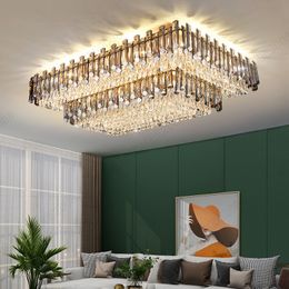 Modern Luxury Rectangular LED K9 Crystal Ceiling Lights Lamp Living Room Chandelier Simple Household Bedroom Fixutres Foyer Smoky Grey Crystal Pendant Lamps