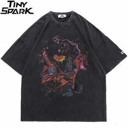 Hip Hop Oversize Washed T-Shirt Streetwear Harajuku Ripped Graphic Printed T Shirt Men Spring Summer Short Sleeve Tshirt 220408