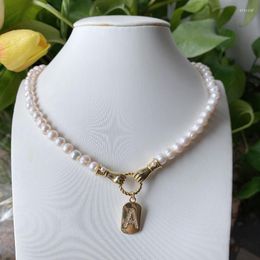 Chokers Korean Style High Quality Jewelry Hamsa Shape Initial Letter A Freshwater Pearls Beads Charm NecklacesChokers Elle22