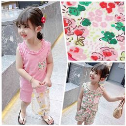 Clothes For Girls Floral Vest Short Costume For Girls Summer Tracksuit For Girl Striped Childrens Clothing 210412