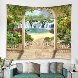 3D Window Landscape Waterfall Decorative Carpet Bedroom Background Wall Bohemian Wallpaper J220804