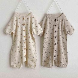 Baby Boys Girls Rompers Autumn short Sleeve Button Infant Jumpsuit Cute Toddler Solid Colour Clothes Cotton Baby Clothing G220510