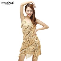 Women 1920s Vintage Great Gatsby Party Sequin Dress Sexy V-Neck Summer Cami Gold Fringe Vestidos Flapper Costumes 220418