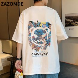 ZAZOMDE Fashion Oversized T-shirts Bear Print Men T-Shirt Summer Hip Hop Loose Tee High Street Tops Short Sleeve Cotton Clothing 220505