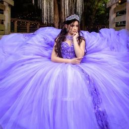 Charming Lilac Quinceanera Dresses With 3D Floral Applique Charro Vestidos De 15 Aos 2022 Sweet 16 Pageant Dress 322