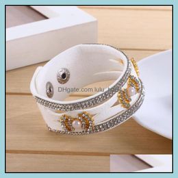 Charm Bracelets Charms Unisex Jewellery Double Bangles Brown Fashion Leather Cuff Bracelet Drop Delivery 2021 Baby Dhv2I