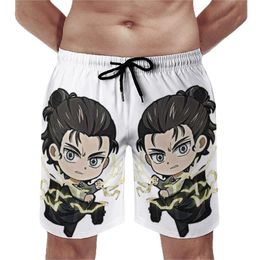 Men's Shorts Chibi Eren Board Yeager Anime Manga Aot Printed Short Pants Men's Elastic Waist Swim TrunksMen's