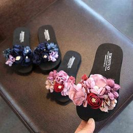 Girls Flower Slippers Summer Beach Shoes Kids Floral Cute Princess Shoes Teen Girls Slides Parent-child Mules 2022 Girls Sandals G220523