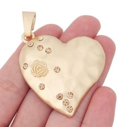 Pendant Necklaces 1 X Matte Gold Large Heart With Crystal Rhinestone Charms Pendants For Necklace Jewellery Making Accessories 65x47mm