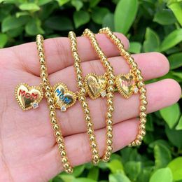 Charm Bracelets Elastic Bead Bracelet Delicate Mother's Gift Zircon Heart Shape Brass Pendant Accessories 18K Gold Plated Chain Bangle