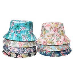 New Fashion Beach Sun Panama Reversible Fishing Caps Floral Flamingo Bucket Hat Women 2022