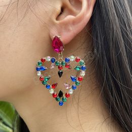 Shiny Rhinestone Heart-Shaped Earrings For Women Fashion Colourful Crystal Geometric Dangle Earrings Party Jewellery