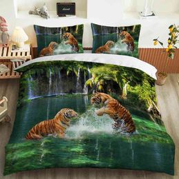 Tiger Lion Leopard Duvet Cover a Boy's Quilt Animal 3d Bedding Set s Pillow Case
