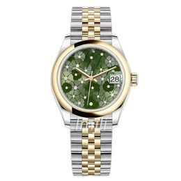 Ladies Mechanical Watch 31mm women watches Green Flower Dial Sliver gold Stainless Steel Strap222k