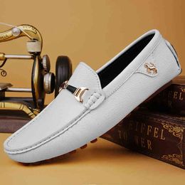 Dres Shoe White Slip on Men Handmade Leather Shoe Black Casual Driving Flat Blue Moccasin Boot Plu 220723