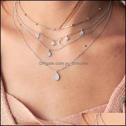 Pendant Necklaces Pendants Jewellery Sier Colour Fashion New Arrival Fl Moon Pentacle Drop Womens Mti - Layer Necklace Accessories Delivery 2