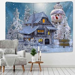 Crystal Christmas Tree Tapestry Xmas Art Wall Hanging Lighthouse Snowflake Home Room Decoration Gift J220804