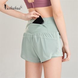 Yushuhua Women's High Waist Sports Short Workout Running Fitness Leggings Female Gym Jogging Running Fake two Yoga Shorts T200412