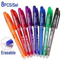 8PcsSet Erasable Gel Pen 07mm 05mm Bullet Tip Blue Black Red Ink Refill Rods 8 Colour Writing Drawing Painting Washable Handle 220714