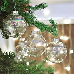 Glass Hanging Ball Christmas Tree Drop Ornaments Iridescent Baubles Sphere Pendant Decoration Transparent ball Y201020