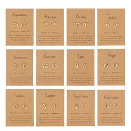 12 Constellation Stud Earrings for Women Zodiac Sign Metal Jewelry Astrology Leo Libra Aries Gold Earrings Female Birthday Gifts GC1005