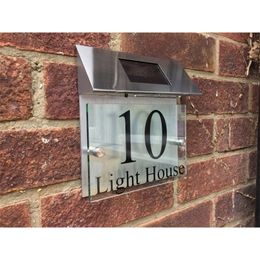 Customize MODERN HOUSE SIGN PLAQUE DOOR NUMBER STREET GLASS ALUMINIUM EFFECT SOLAR LIGHT 220706