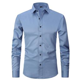 Men's Casual Shirts Men Clothing 2022 Men's Dress Slim Fit Solid Long Sleeve Causal Button Down Elastic Easy Care Formal ShirtMen's