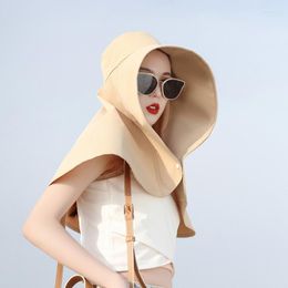 Wide Brim Hats Women Sun Summer Beach Bucket Hat Foldable UV Protection Caps Female Sunscreen Neck Shawl Cap BonnetWideWide Oliv22