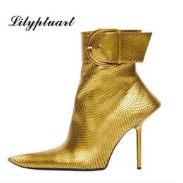 Frauen Stiefel Neue Marke Sexy Knöchel Dünne High Heel Spitz Mode Zipper Kurze Designer Luxus Schuhe 2022 0709
