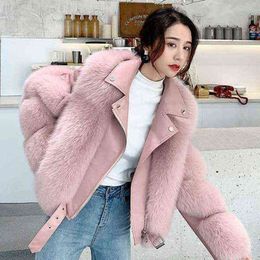 Rimocy Faux Fur Turn Down Collar Jackets Women Winter Fashion PU Leather Zipper Coats Women Streetwear Thick Warm Jacket Female L220728