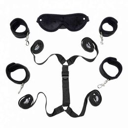 Nxy Sm Bondage Sexy Adjustable Black Plush Handcuffs Ankle Cuffs Bdsm Set Sex Toys for Couples Woman Exotic Adult Games Accessories 220426