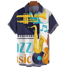 Summer Hawaiian Shirts For Men Colorful Music 3D Printed Shirt Beach Short Sleeve Mens Shirts Button Down Casual Oversized Tops 220607