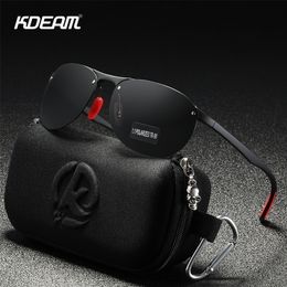 KDEAM Rimless Oval Mens Sunglasses Polarized TR90 Material Frame TAC Polarization Lense Soft Rubber Foot Cover 220701