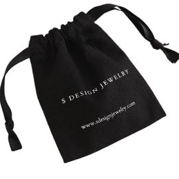 Higher Quality Black Cotton Gift Bags 8x10cm 9x12cm 10x15cm 13x17cm Custom Jewellery Sack Makeup Drawstring Pouches 220613