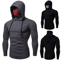 Mens Gym Thin Hoodie Long Sleeve Hoodies With Mask Sweatshirt Casual Splice Large OpenForked Mask Hoodie Sweatshirt Hooded Tops 220813