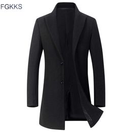 FGKKS Brand Men Winter Wool Blend Coat Men's Fashion Warm Thick Woolen Coat Slim Fit Solid Color Male Trench Coat 201222