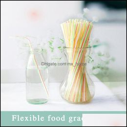 Drinking Sts 100 Pcs Flexible Disposable Plastic Sts-Assorted Striped Mti Colored Drop Delivery 2021 Barware Kitchen Dining Bar Home Gard