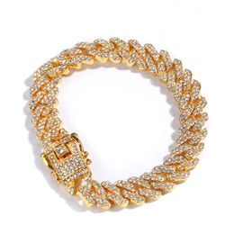 Pendant Necklaces Mens Necklace Gold Plated Full Diamond Alloy Hip Hop New 12mm Strip Cuban Chain 220316